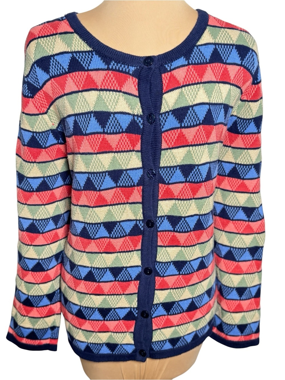 Tog Shop Geometric Stripe Button Front Cardigan Sweater XL Cotton Blend